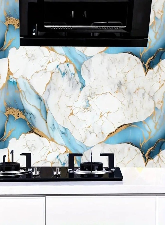 TEKCOOL ورق جدران TEKCOOL مقاوم للماء والزيوت بنقشة الرخام، مناسب للأثاث والمطابخ والخزائن والدواليب وأسطح الطاولات، سواء كانت بلاستيكية أو خشبية أو غيرها، ملصق PVC ذاتي اللصق (60 × 200 سم) (تصميم جديد، أبيض سماوي، 4 قطع) - Image 4